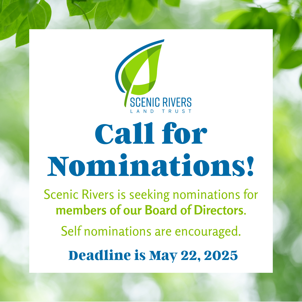 Call for Nominations for Scenic Rivers Board of Directors - Chesapeake ...